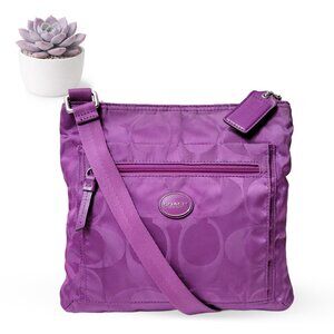 COACH Fuchsia Pink Signature Nylon Crossbody Purse Zip Front Travel Bag